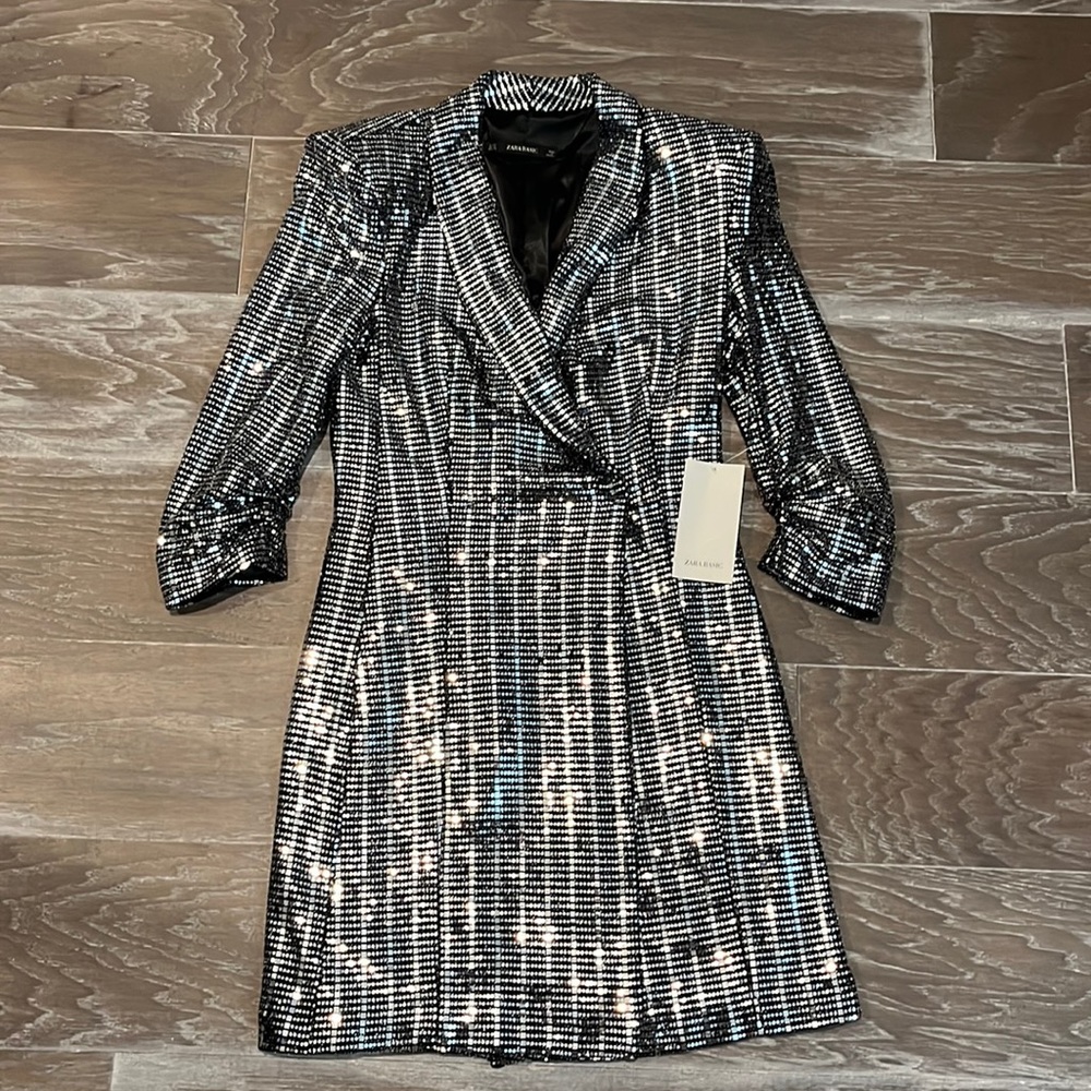 Zara silver sequins blazer dress